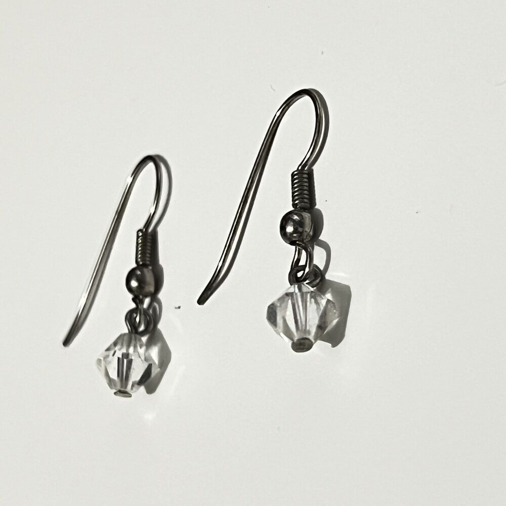 Dainty Clear Geometric Bead‎ Dangle Hook Earrings Minimal Romantic tiny